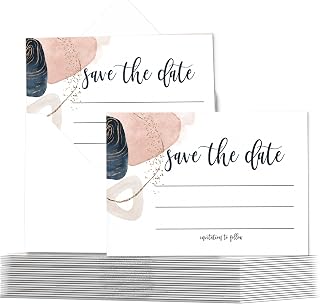 Paper Clever Party Navy Blue and Pink Save the Date Cards with Envelopes - 25 Pack - 3.5x5 Modern Abstract Design - All Occasion Invitation Cards for Weddings, Birthdays, Graduations