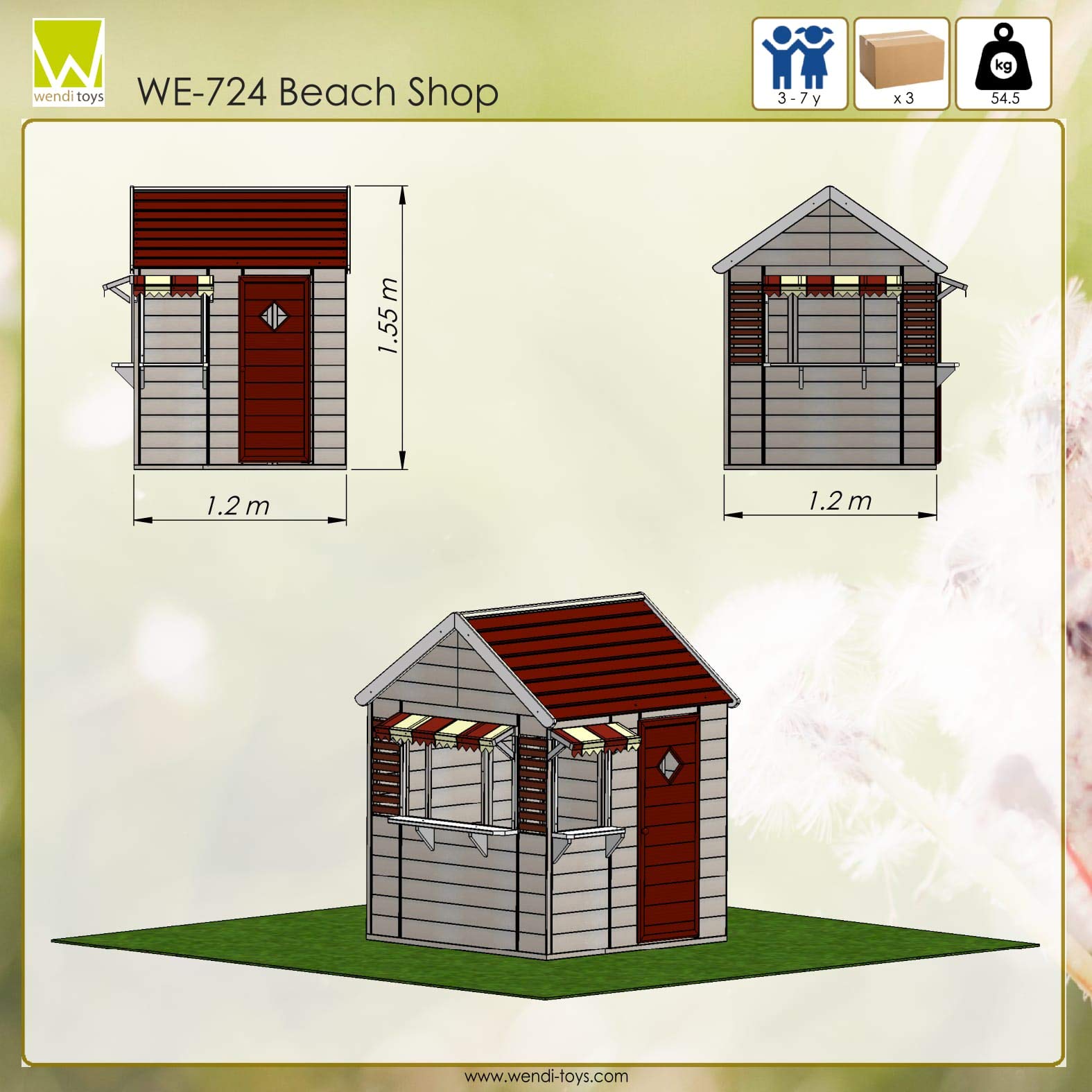 casetta in legno per bambini 120×120×155 cm, con porta, persiane, tettoia e pavimento, casetta da giardino in legno FSC resistente alle intemperie, rossa - M16R