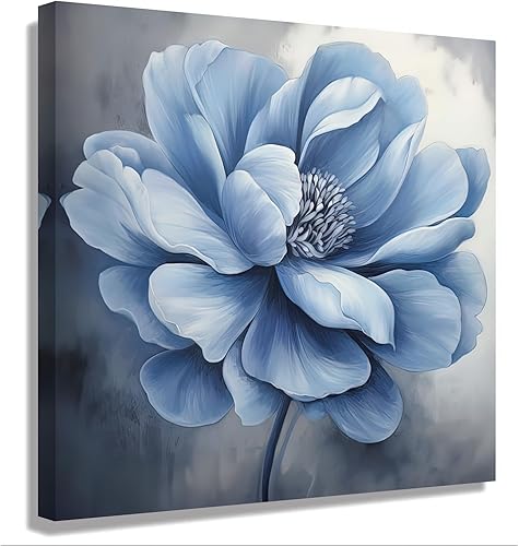GLOKAKA Arte de pared de flores azules, lienzo de peonía, arte de pared para baño, arte de pared, pintura de flores florales, cuadros para sala de