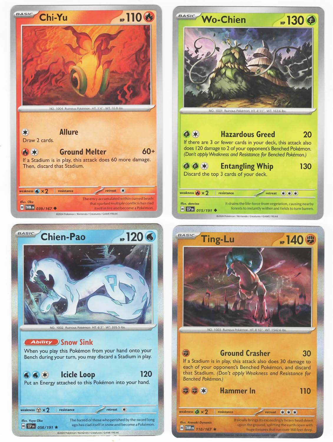 Wo-Chien Chien-Pao Ting-Lu Chi-Yu Scarlet Violet Legendary Pokemon 4 Card Lot Surging Spa…