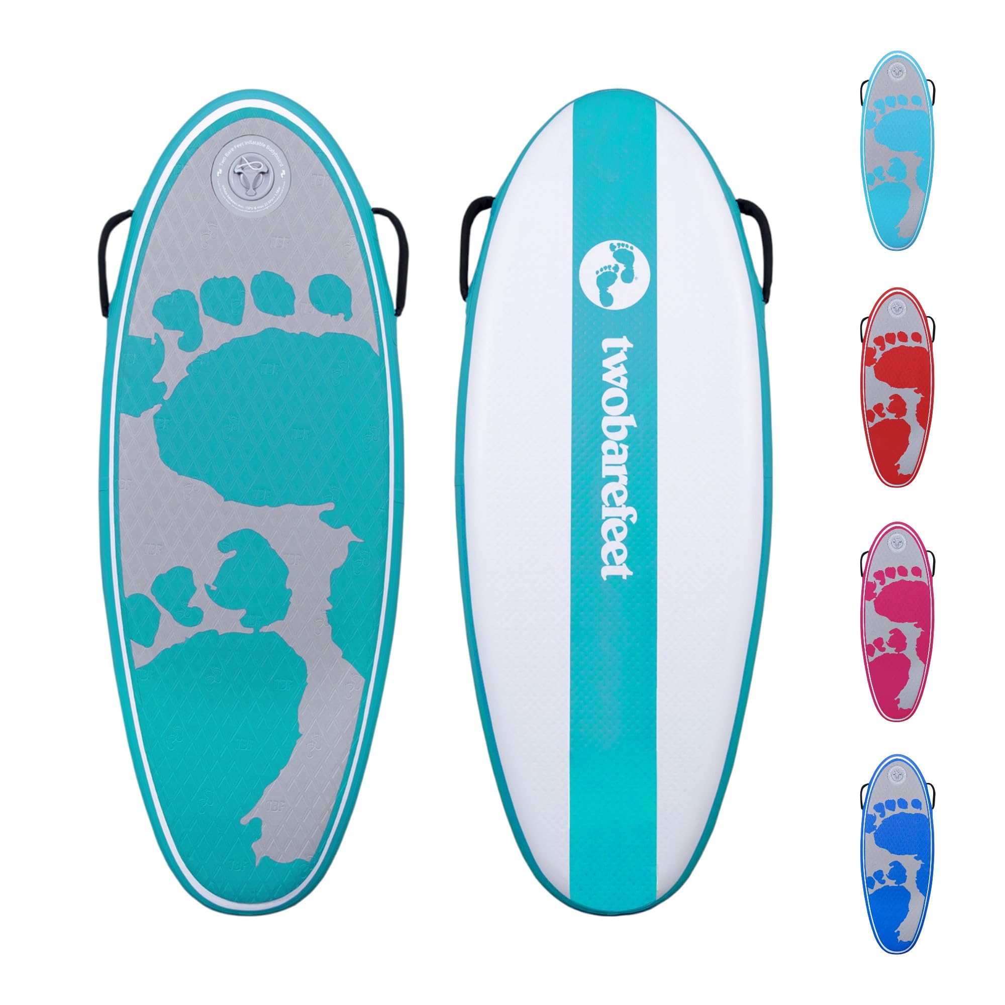 Two Bare Feet 44" Inflatable Bodyboard – Lightweight & Portable Boogie Board with EVA Deck – for Adults & Kids, Perfect for Wave Riding & Beach Fun (Teal Surfcrew (Board Only))
