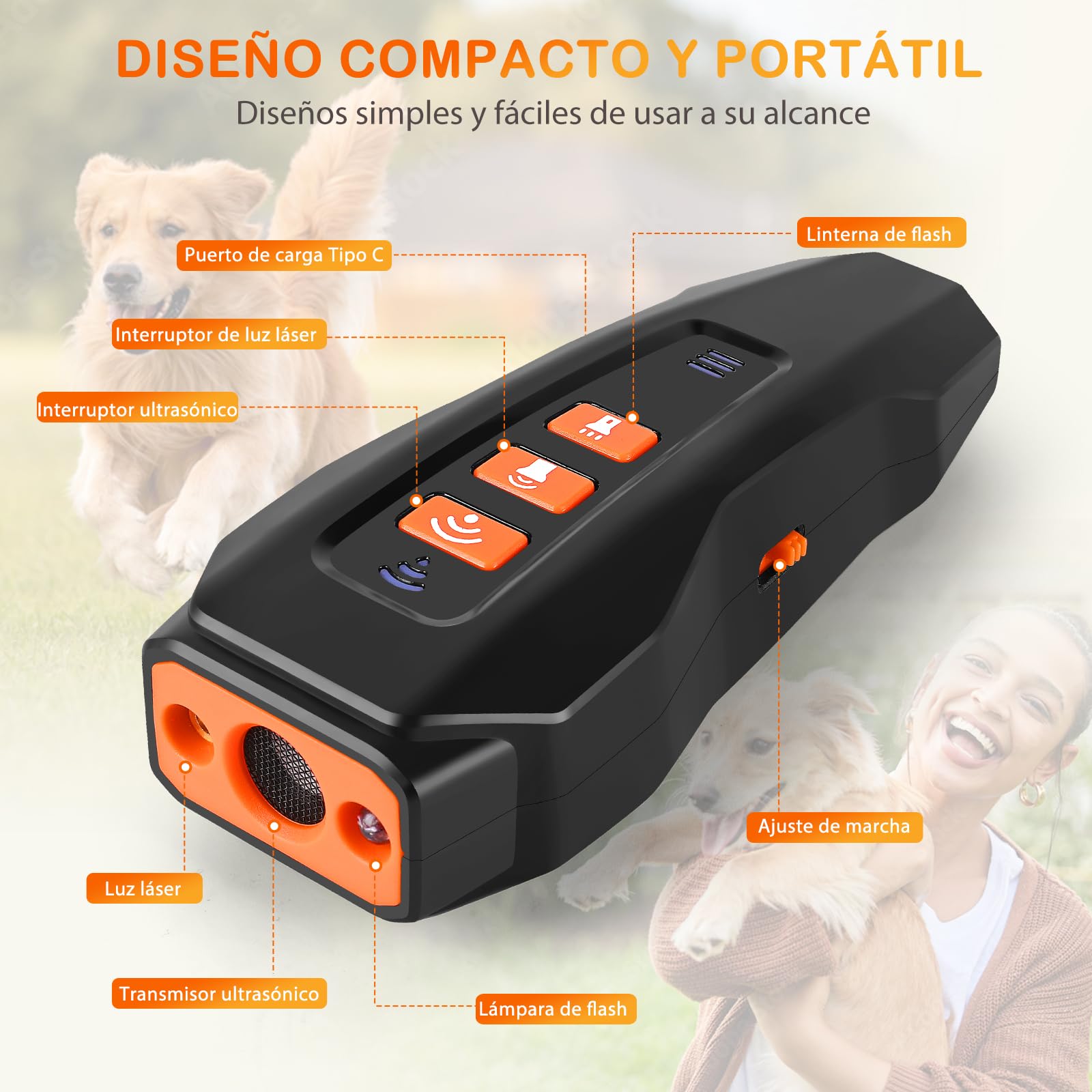 Antiladridos para Perros Ultrasonidos - Dispositivo Repelente con 3 Modos Ahuyentador de Perros con LED Efectivo para Interior y Exterior
