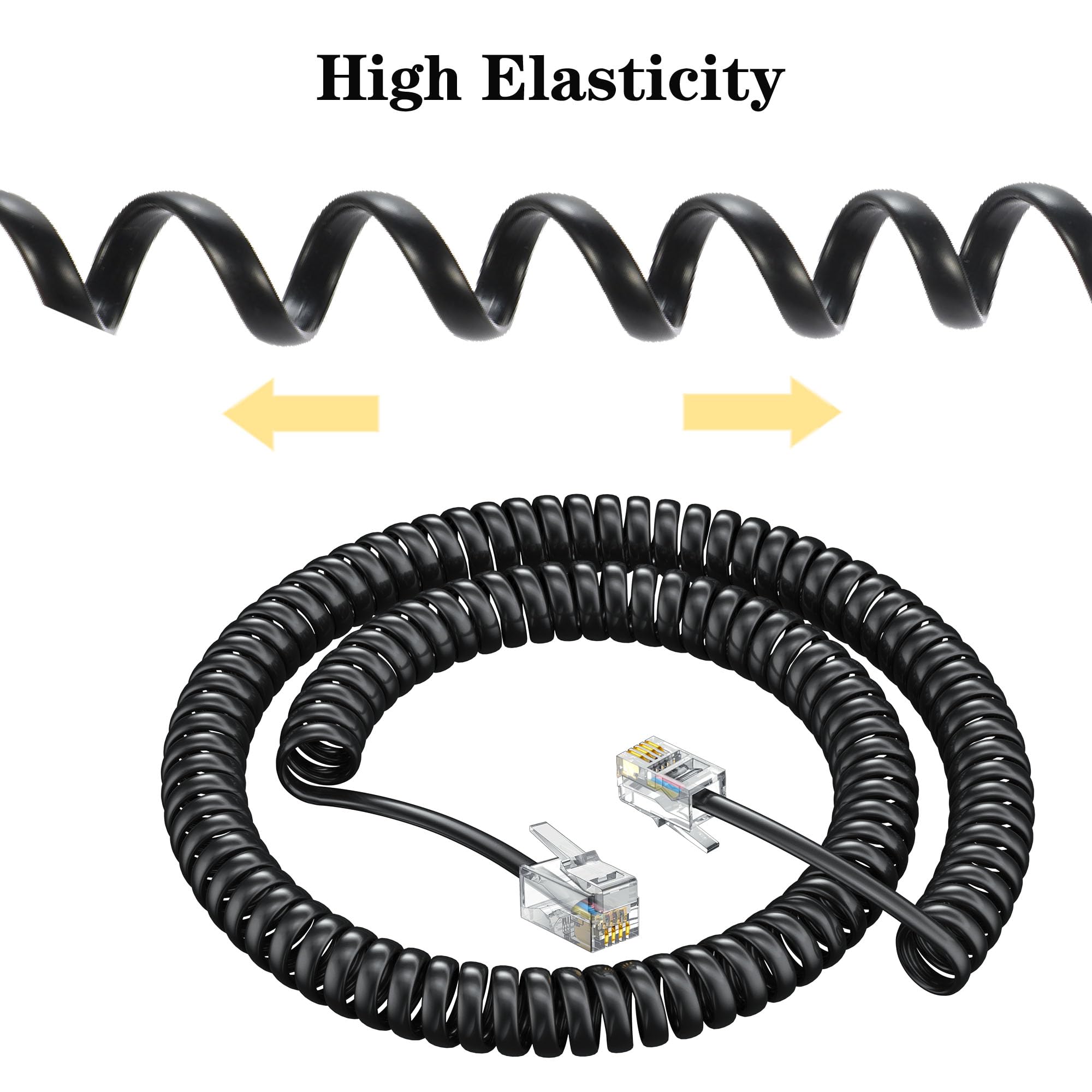 Cavo telefonico RJ9 4P4C, cavo telefonico a spirale, confezione da 10 pezzi da 2,4 m non arrotolato, cavo a spirale per telefono fisso RJ9 4P4C, accessorio telefonico – Confezione da 20