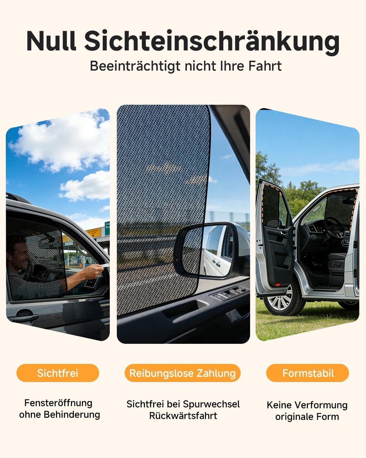 Moskitonetz für VW T5 T6 Seitenfenster | Mit Reißverschluss & Magneten für Sonnenschutz & Staubschutz | Ideal für Camping, Auto-Übernachtung & Belüftung auf Reisen