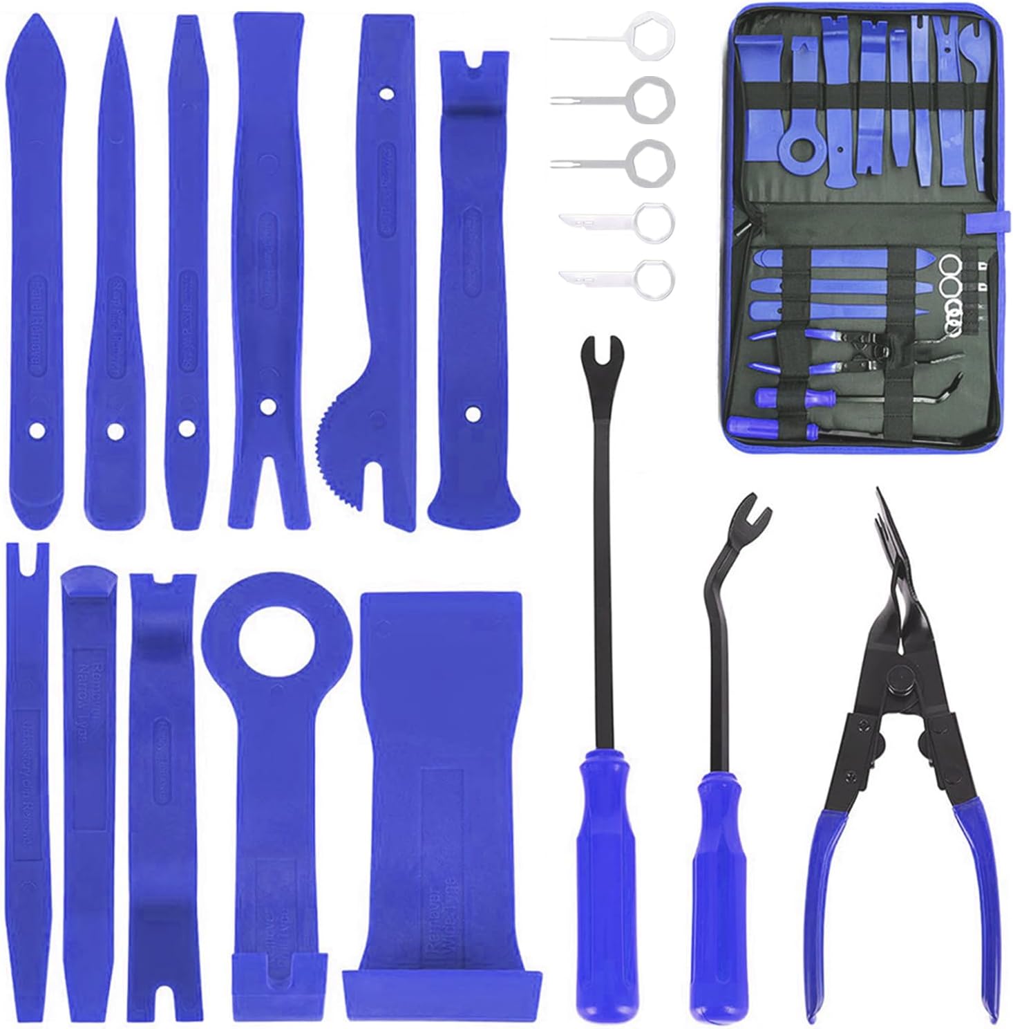 Trim Removal Tool Set – 19-Piece POM Nylon Pry Bar Kit for Car Door Panel & Dashboard, Anti-Scratch Clip Remover with Storage Pouch, Professional Auto Repair Tools (Blue)
