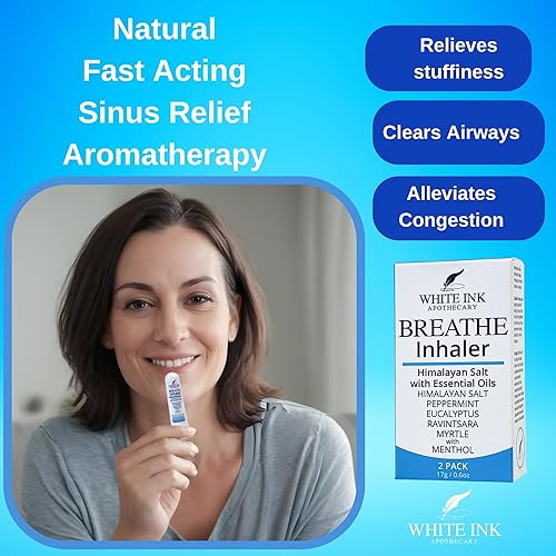 Miniatura 7 de Breathe Better White in-Haler  Inhalador nasal de sal marina del Himalaya rosa  Congestión, respiración y enfoque  Inhalador sinusal de aromaterapia