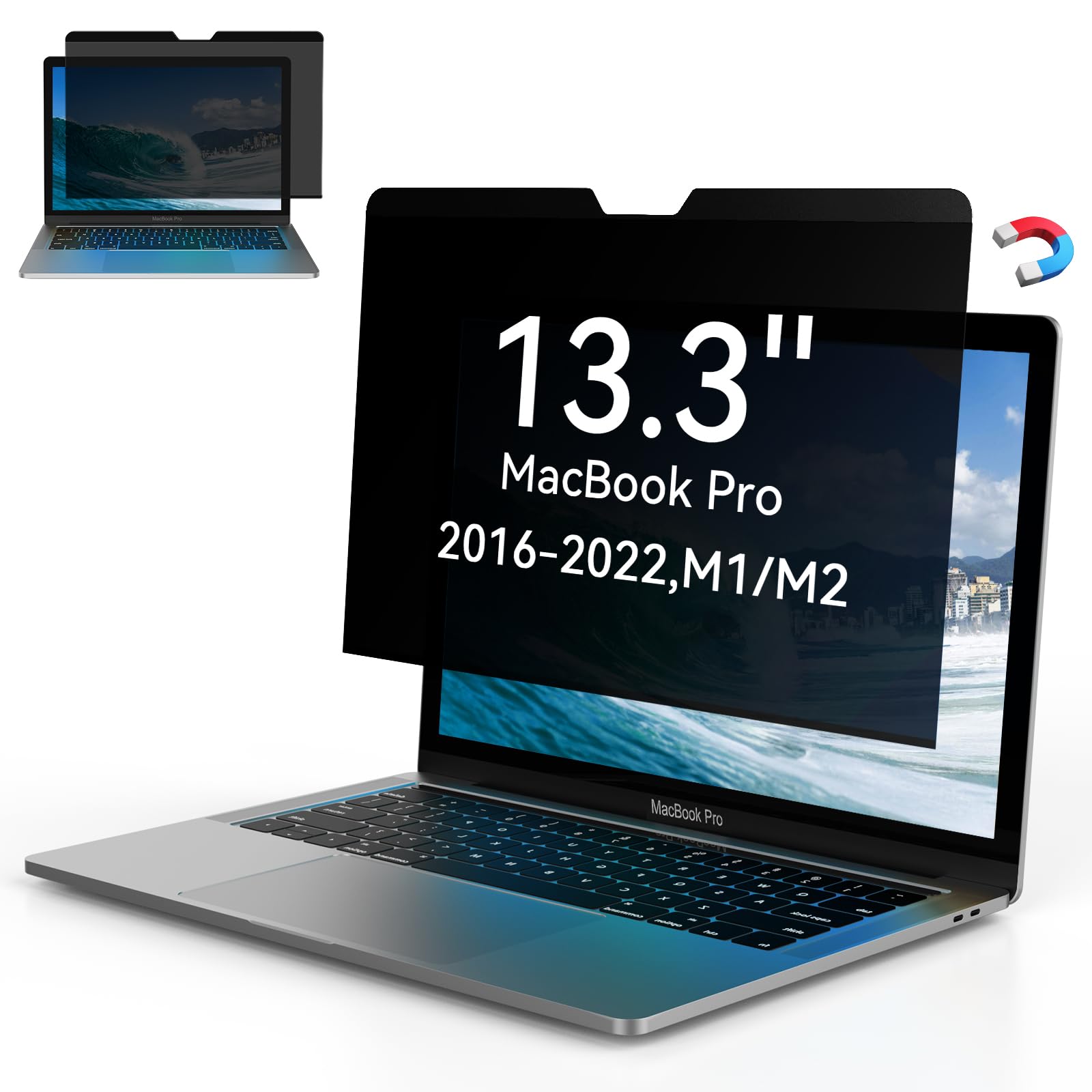 Yamaya Laptop Privacy Screen Magnetic MacBook Pro 13 Inch (2016-2022, M1,M2) and MacBook Air 13 Inch(2018-2021, M1),Magnetic Removable Computer Screen
