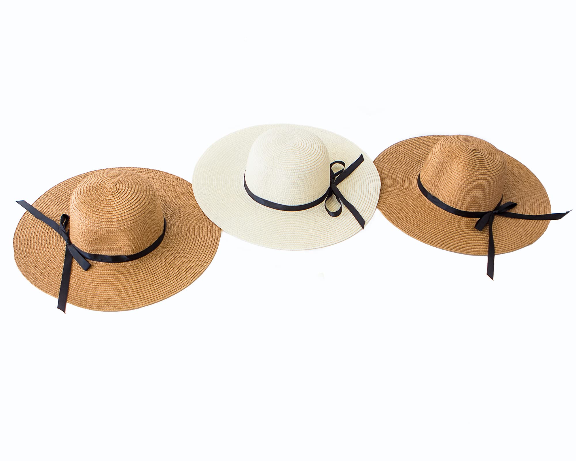 Womens Wide Brim Straw Sun Hat Floppy Foldable Roll up Cap UPF 50+ Summer Beach Hats (Ivory)
