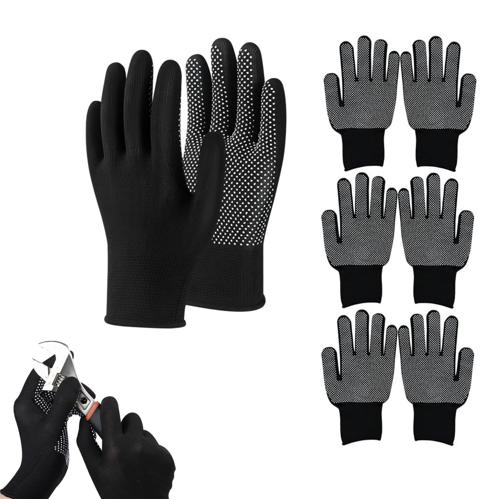 4 Pairs Nylon Work Gloves, Full Palm Anti-Slip Design Breathable Stretchy Working Riding Protective Outdoor Cotton, for Repairman, Cricket, Cycling, Fitness, Sport