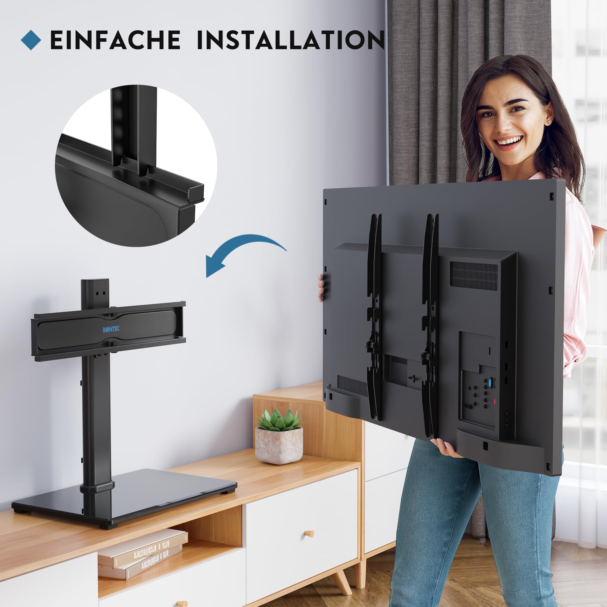 BONTEC TV Ständer Höhenverstellbar, Schwenkbar Fernsehständer für 24-60 Zoll LCD LED OLED Fernseher bis 45 KG, Max. VESA 400x400, Universeller TV Standfuß mit Kabelmanagement
