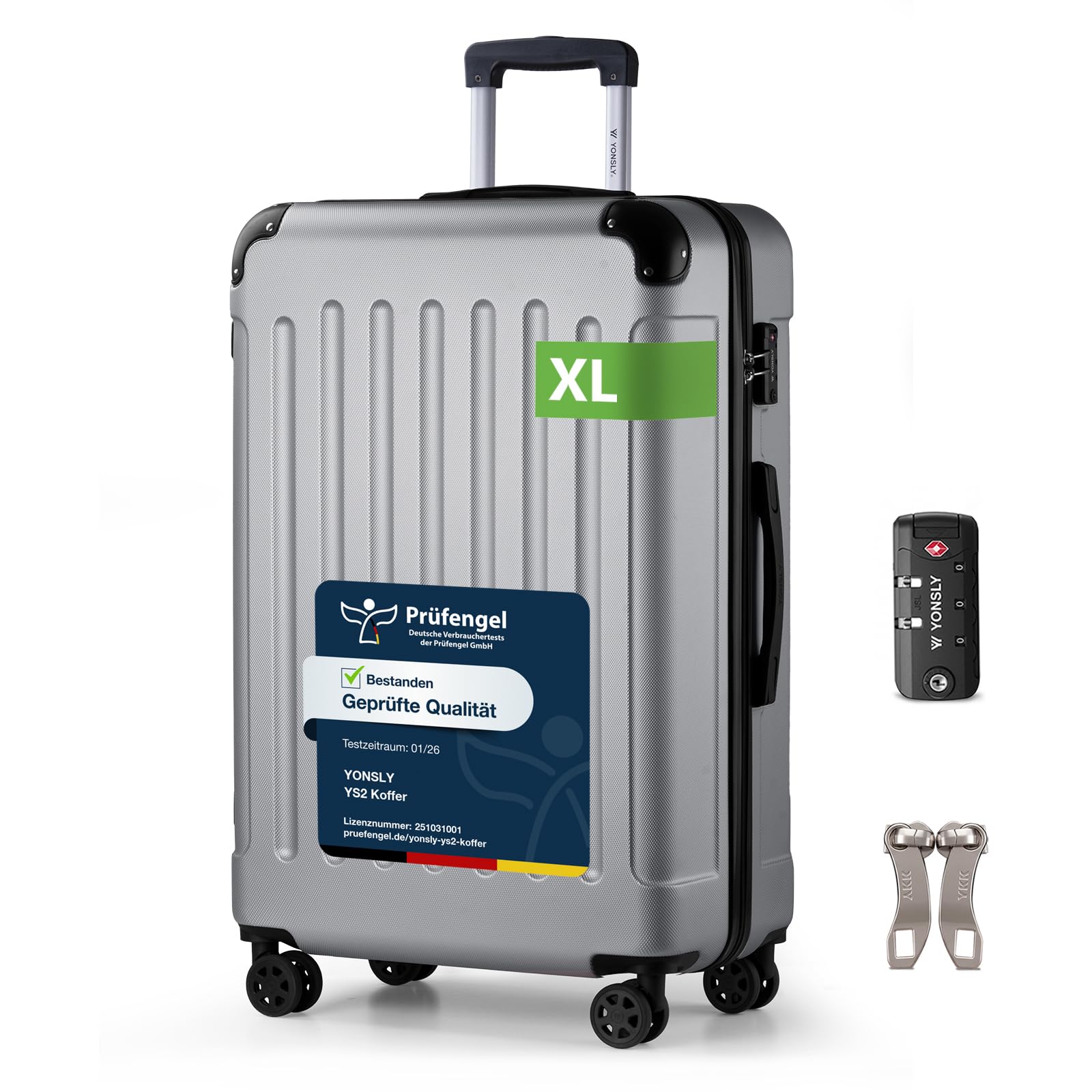 YONSLY Trolley Koffer Set, Reisekoffer, Rollkoffer Handgepäck, Kabinkoffer Suitcase, Gepäckset mit 360° Rollen, Hartschalenreisekoffer, Zahlenschloss, Gummigriff