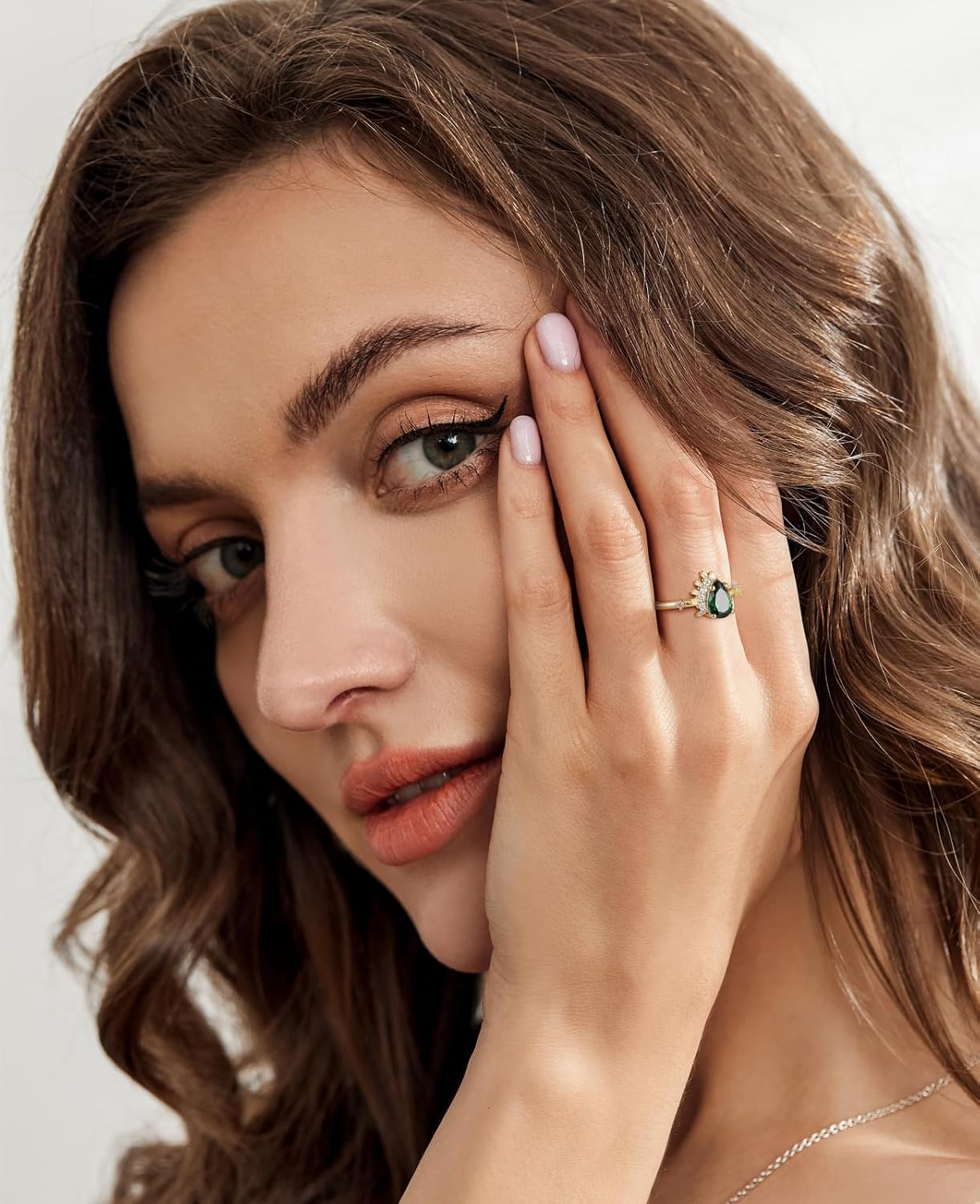 14K Gold Plated 1CT Engagement Rings for Women Pear Cut Green Created Emerald CZ Wedding Promise Rings for Her Size 5-10 - Image 6