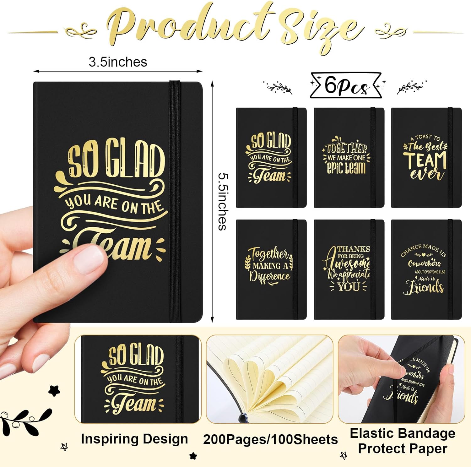 18 Pcs Employee Appreciation Gift Set for Women Teacher Nurse Thank You Christmas Inspirational Gifts with A6 Leather Journal Notebook 16 Oz Glass Cup Glitter Ballpoint Pen(Team)