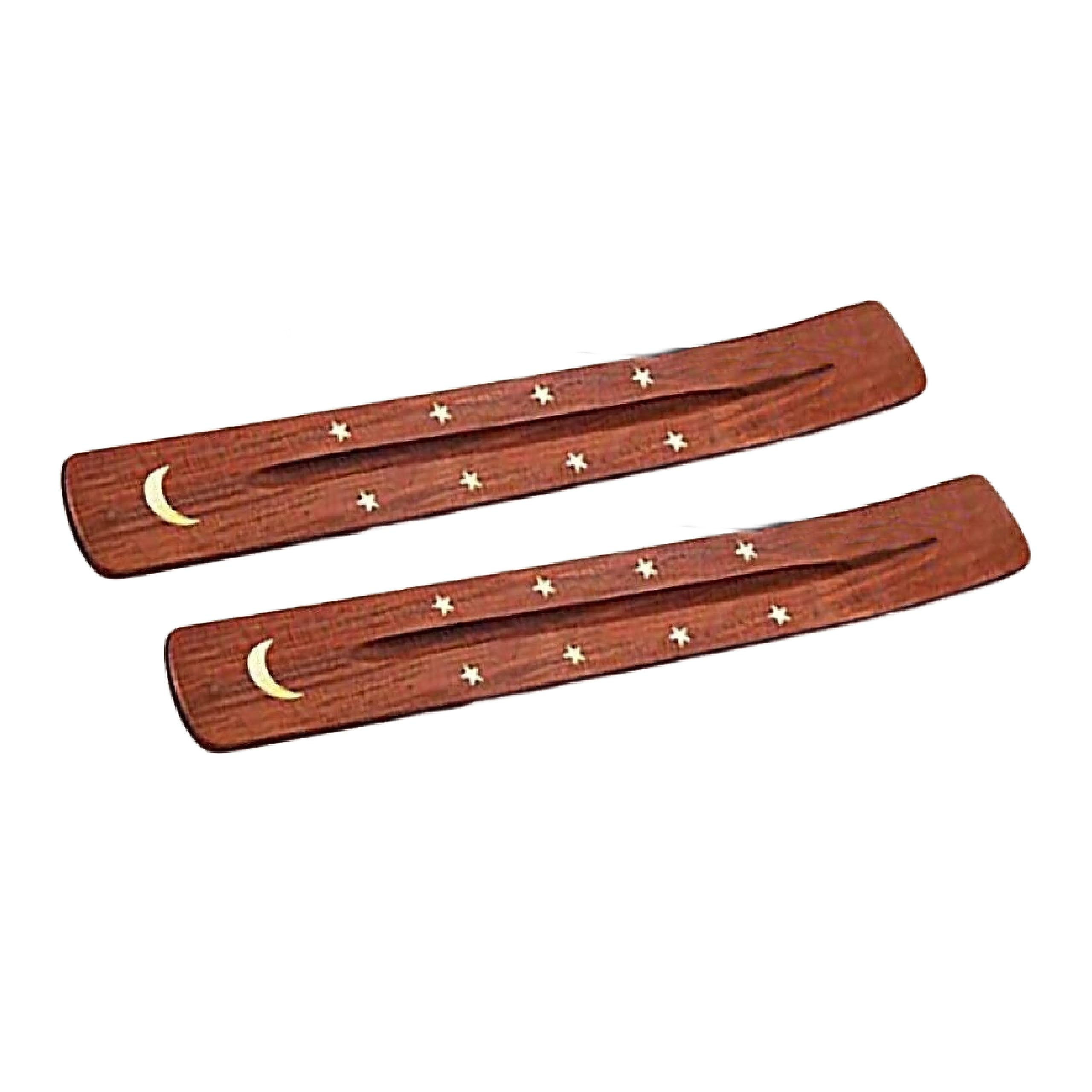 Sul 2Pk Wooden Incense Stick Holder Burner Tray For Incense Sticks, Ash Catcher Incense Holder With Brass Inlay - Ideal For Aromatherapy, Meditation, Yoga - Ornamental Piece For Home (Moon, )