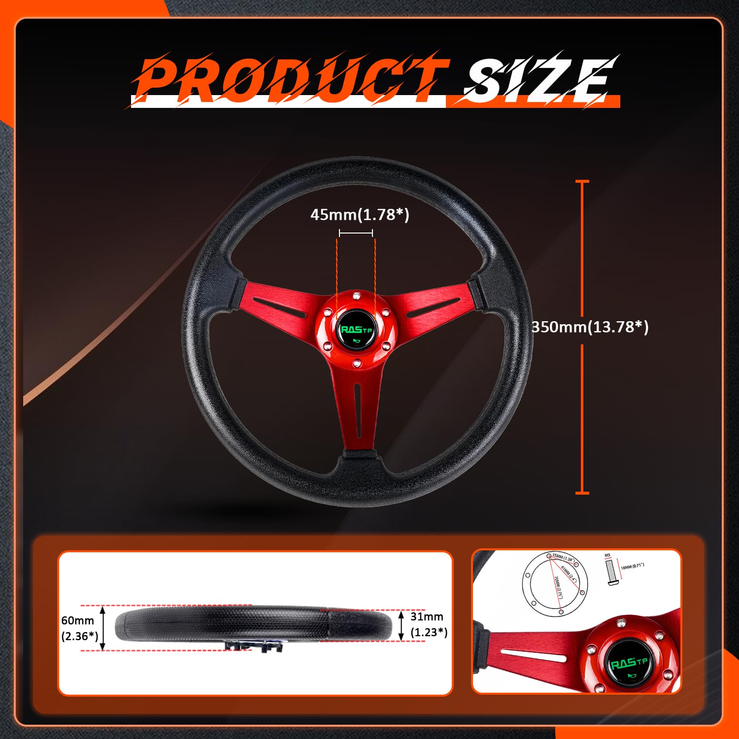 JSCARLIFE Volante Universale Da Corsa Drift 325 Mm - 6 Fori, Lega Alluminio Con Pulsante Clacson, Nero E Bianco Per Auto Da Corsa E Tuning - 2