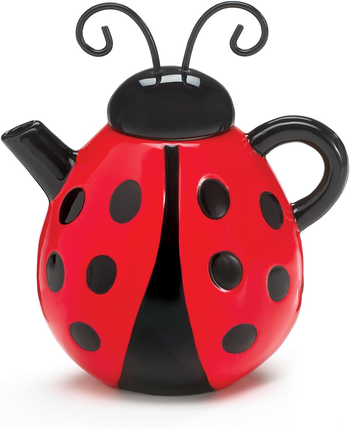 Burton Lucky Lady Teapot, Ladybug Shape, 19 Ounces, Red, Ceramic, Metal Lid