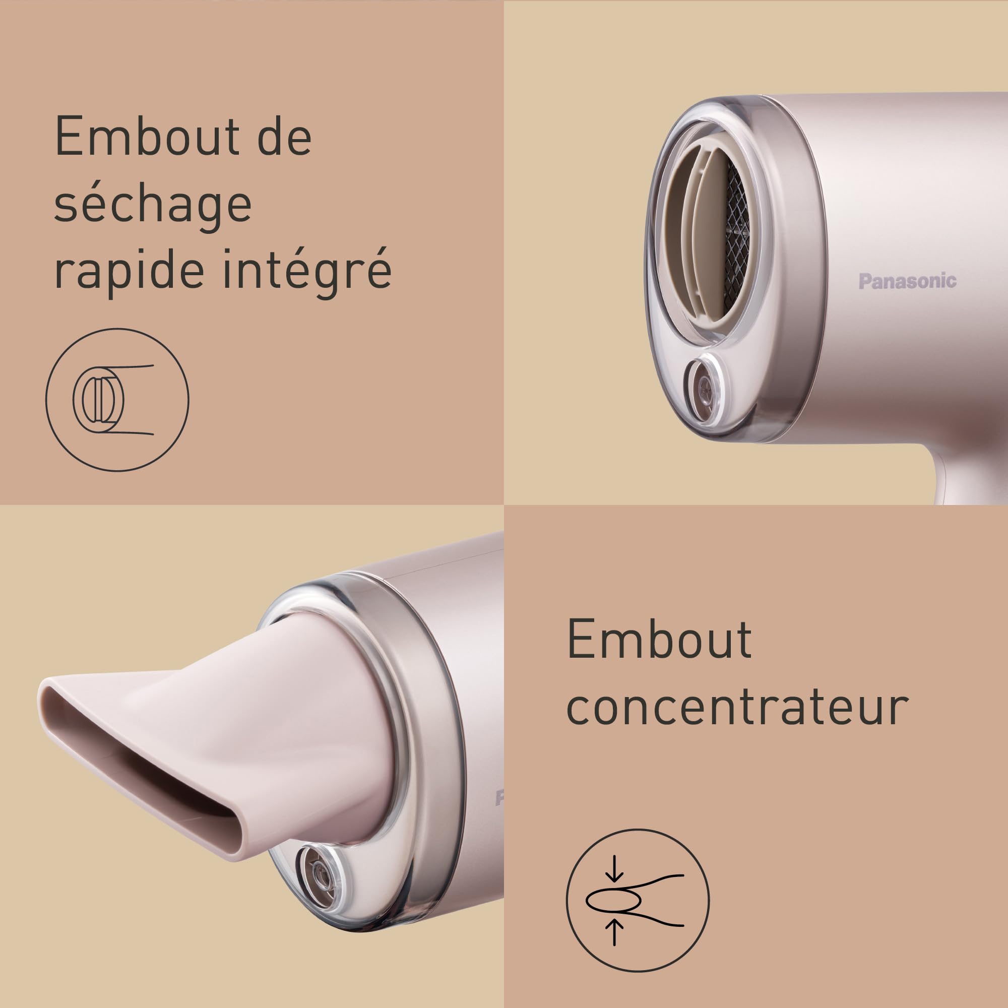 Panasonic EH-NA7M-P825 Sèche-Cheveux Nanoe pour des Cheveux Brillants, Design Pliable, Séchage Rapide, Accessoire Concentrateur, 1600W, Rose Clair