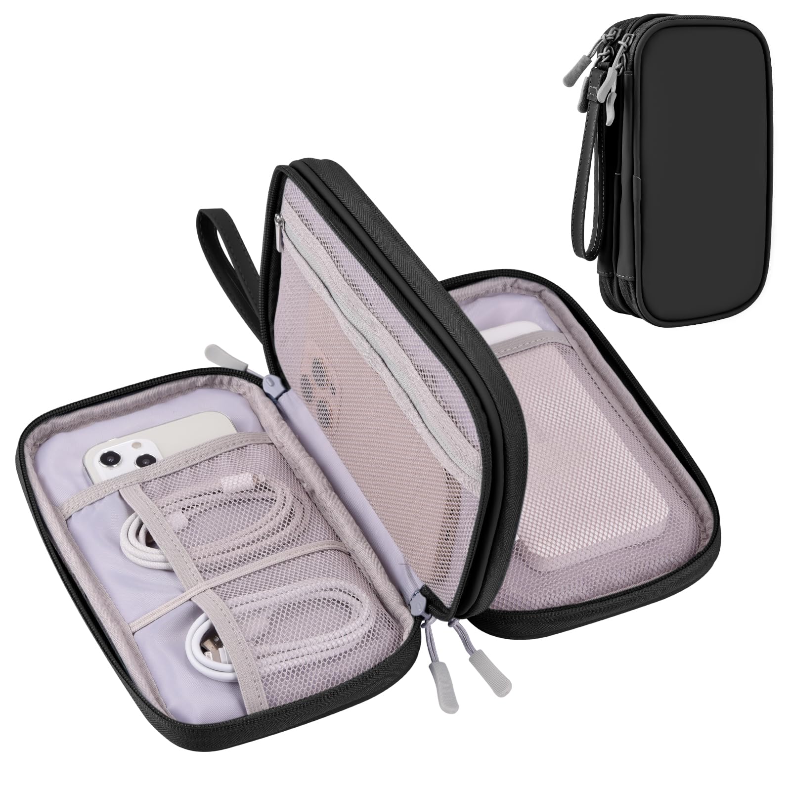 Cables Organizer Travel Pouch for Men Women to Organize and Storage Tech Accessories Electronics Cords (Black, PU-M)