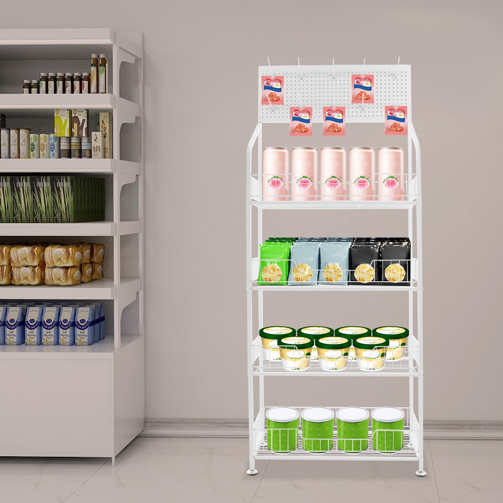 Organizador de exhibición de Snacks, estantes organizadores para panadería, Estante de Almacenamiento con Patas Ajustables, Soporte para Venta al por Menor, Soporte para Snacks (bl