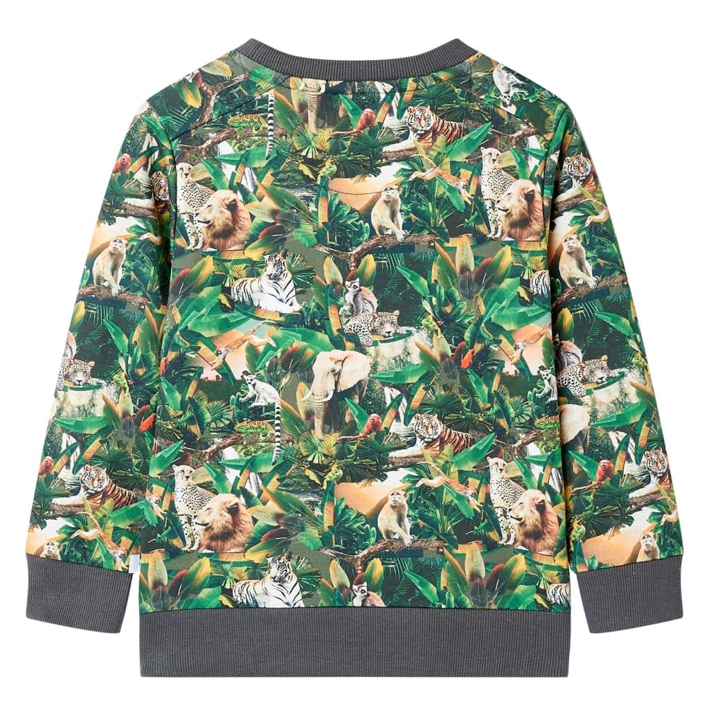 Sudadera infantil con diseño de selva azul petróleo de 95% algodón, 5% elastano, camiseta de manga larga con cuello redondo y puños acanalados para niños y niñas, uso diario y tiempo libre