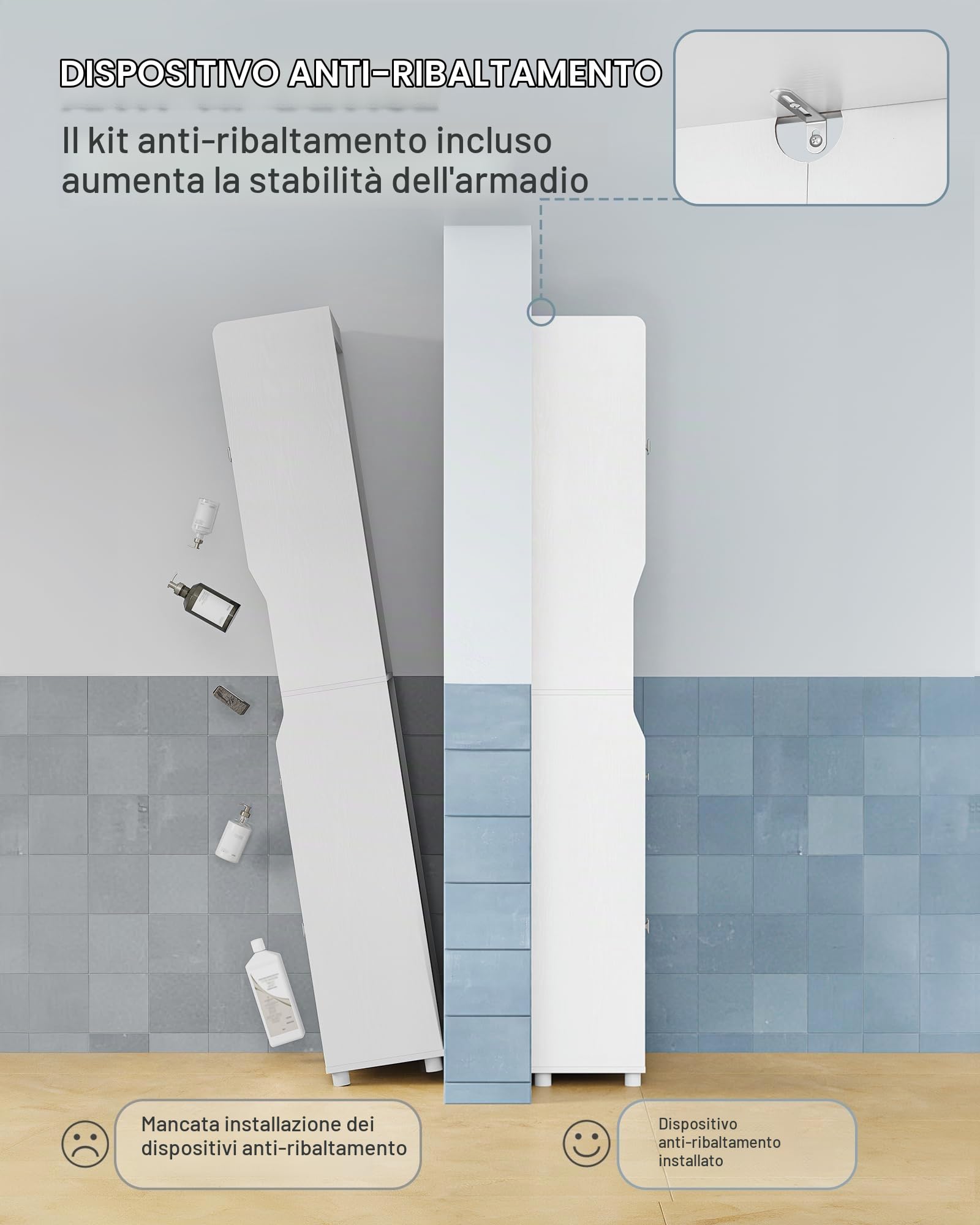 Hzuaneri Mobile Bagno, Alto, Colonna Bagno, 28 x 60 x 180 cm, Bianco