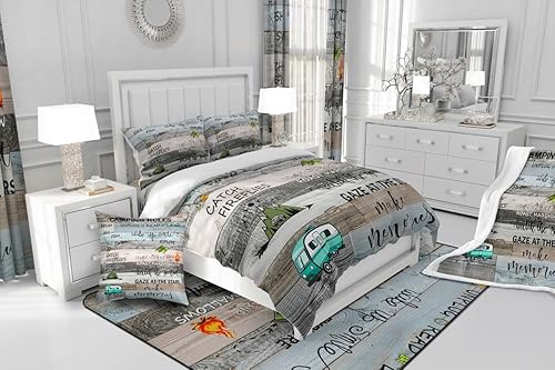 Miniatura 4 de Juego de funda de edredón con reglas de campamento, tamaño King para niños, funda de edredón rústica para campamento, estilo granja, decoración de