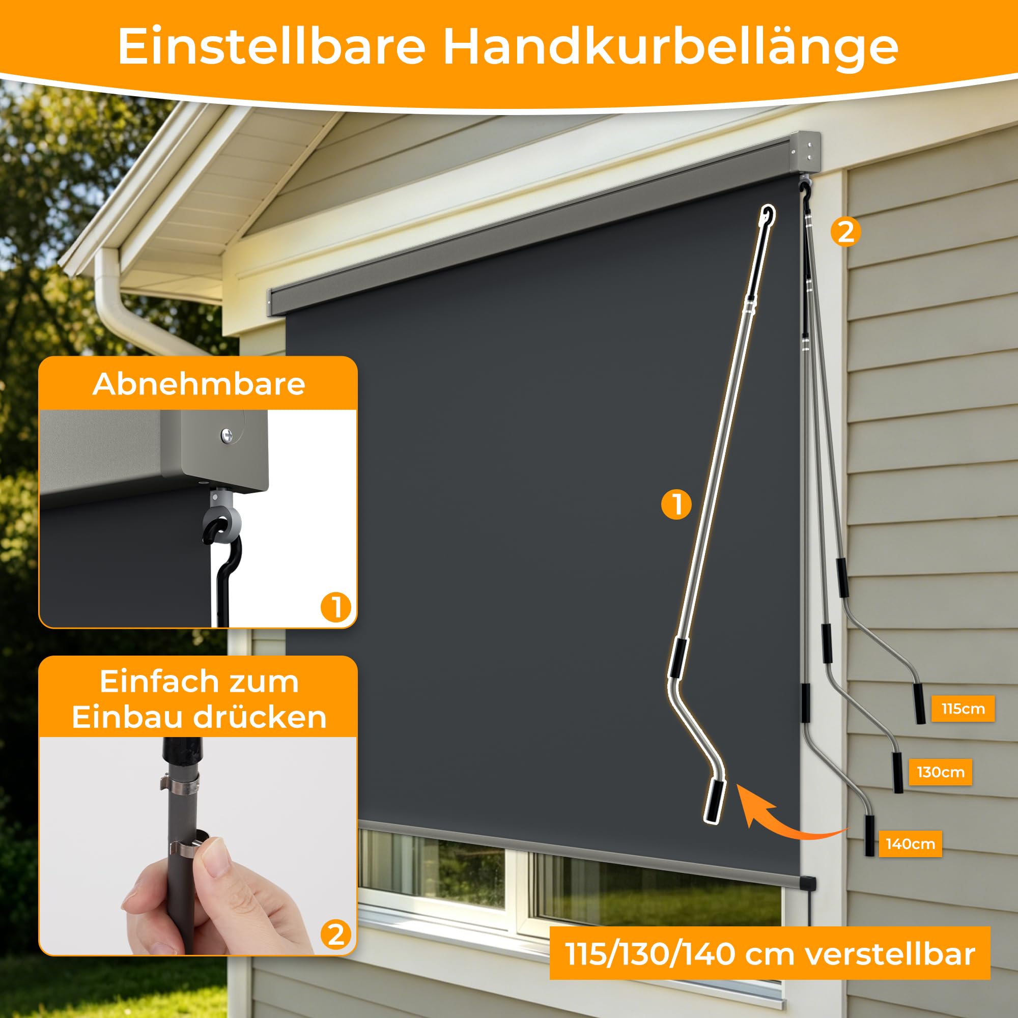 HOMEDEMO Senkrechtmarkise 160x250cm, Außenrollo mit Einstellbare Handkurbel & Alu-Kassette, Balkonrollo Markise, Sicht-und Sonnenschutz, UPF 50+, Wasserfest, Balkon, Terrasse, inkl.Abdeckung Anthrazit