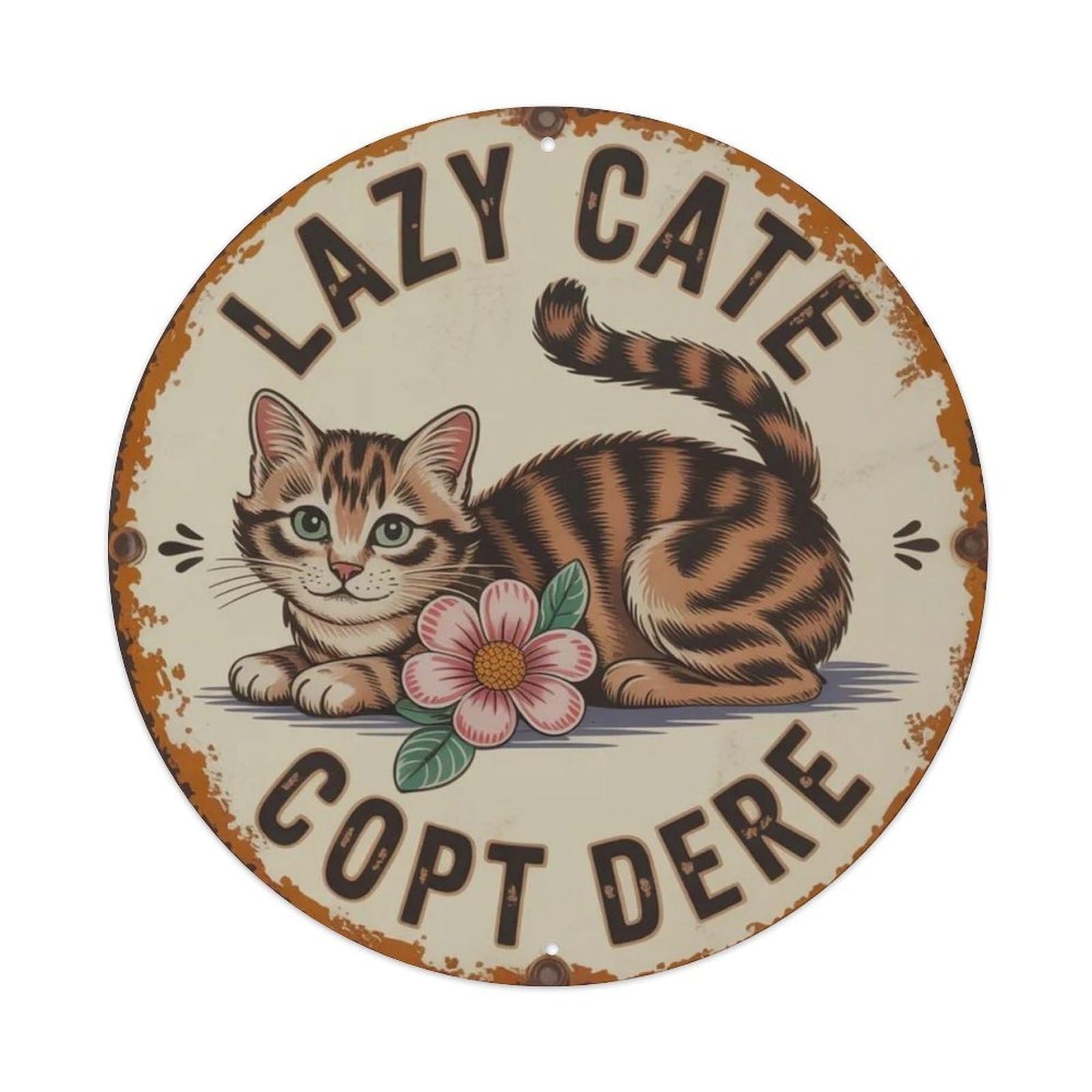 Lvalogy Style Cute Floral Cat Vintage Metal Tin Sign Plaque