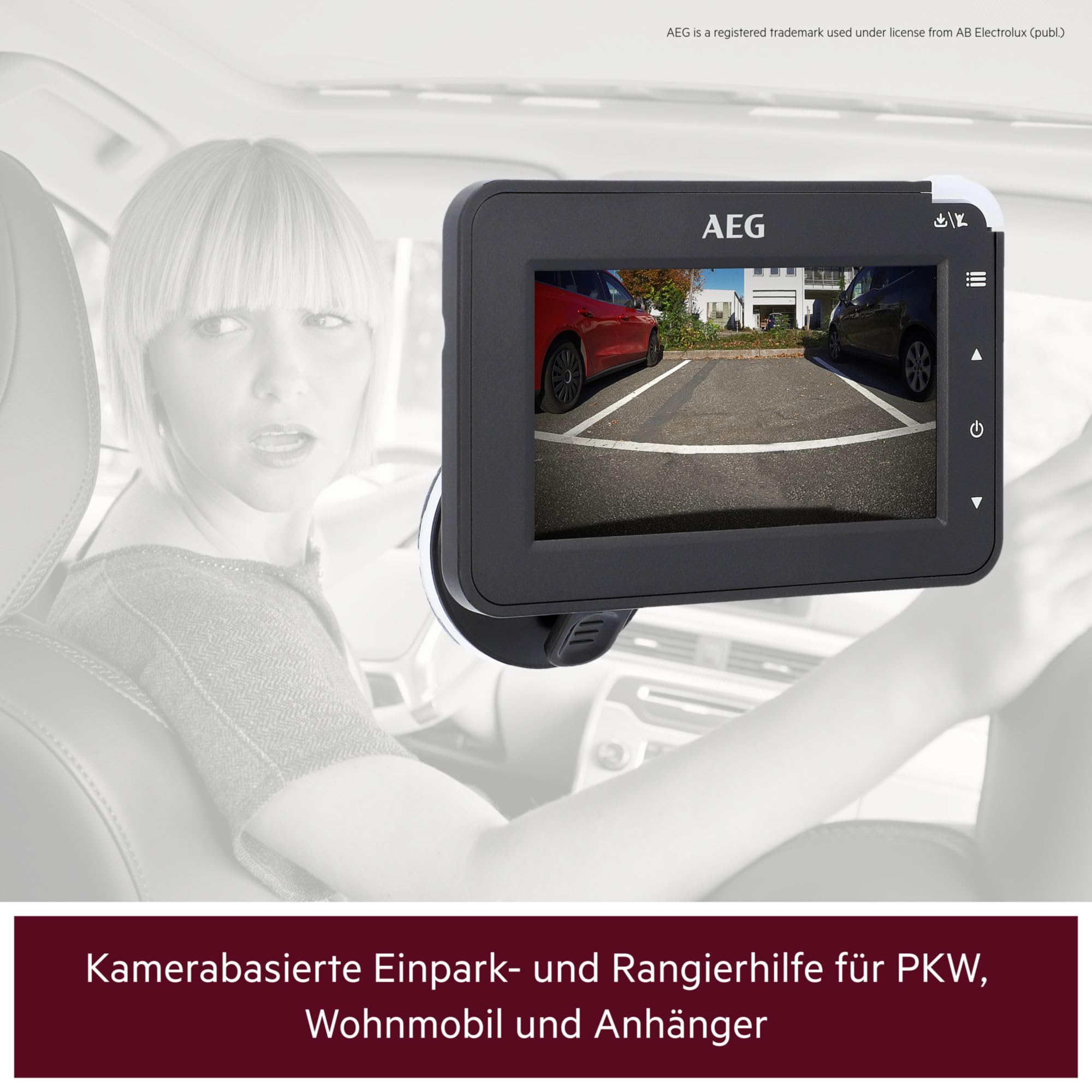 AEG Automotive - Telecamera di retromarcia a energia solare per camper 4.3 wireless digitale con trasmettitore radio LCD doppio schermo LCD impermeabile visione notturna