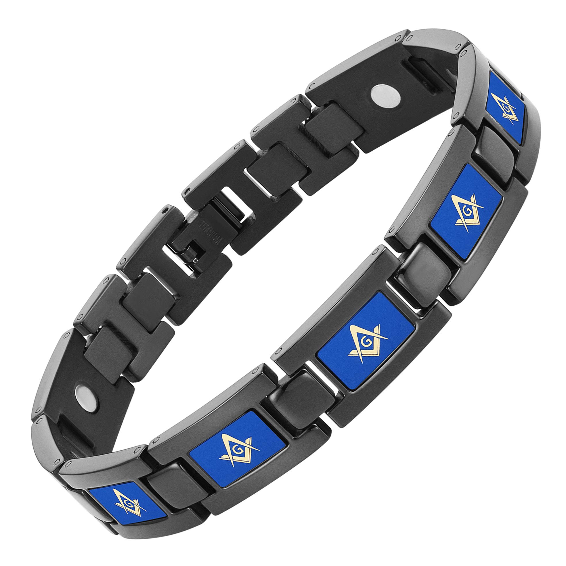 Black Titanium Freemasonry Gold Masonic Magnetic Bracelet with Ajusting Tool and Gift Box
