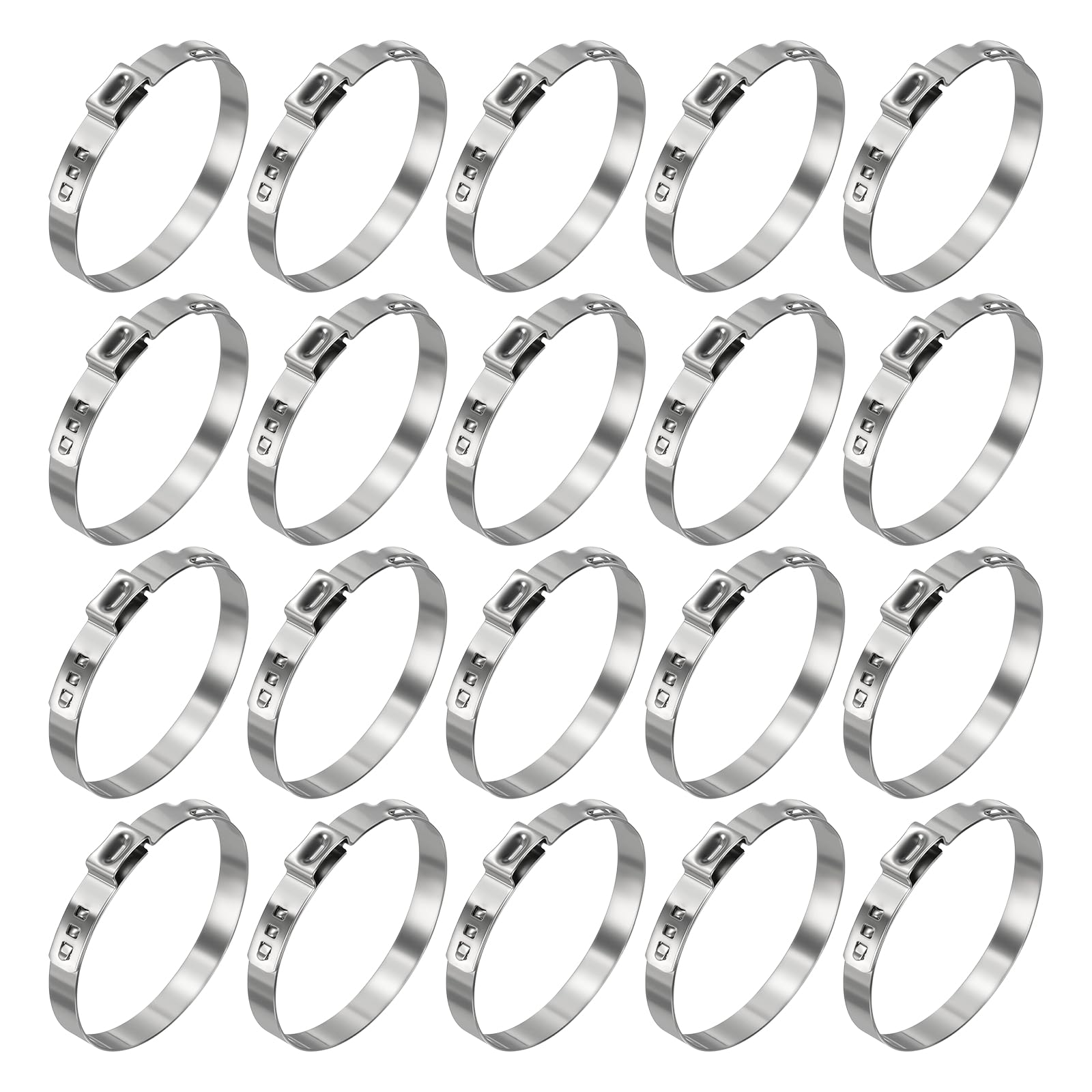 Kozelo 20Pcs Stainless Steel Single Ear Hose Clamps, Adjustable 45.3-48.5mm Heavy Duty Crimp Hose Clamp Assortment Kit, Metal Ear Cinch Rings Crimp Pinch Fitting for Automotive, Tubing