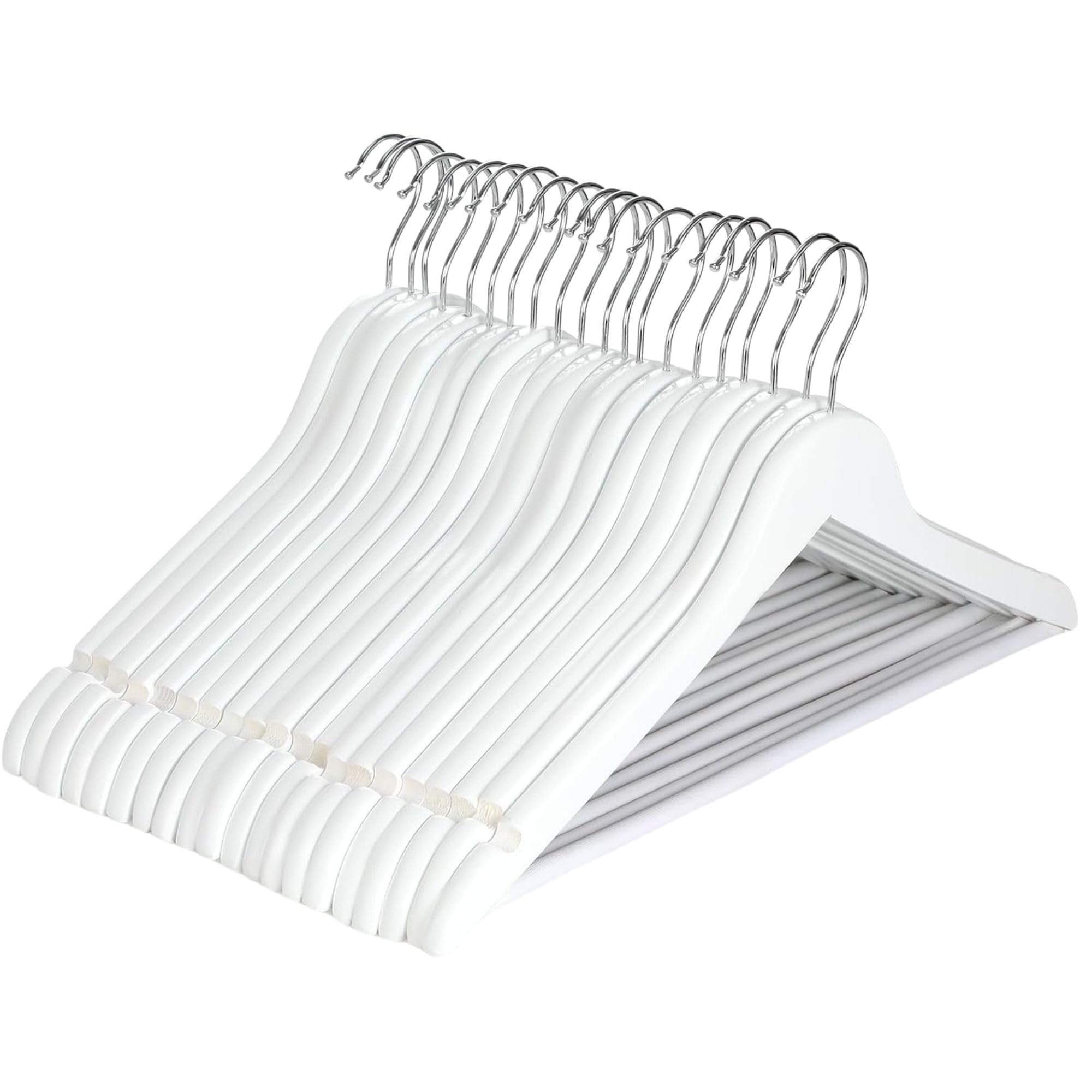 Panzy Home Men's 20 Pack White 20 White Wooden Hangers, Coat Hangers, Clothes Hangers, With Shoulder Notches, Trousers Bar, 360° Swivel Hook, For Suits, Shirts, Coats, Natural Pack Of 20 (20 Pack White)