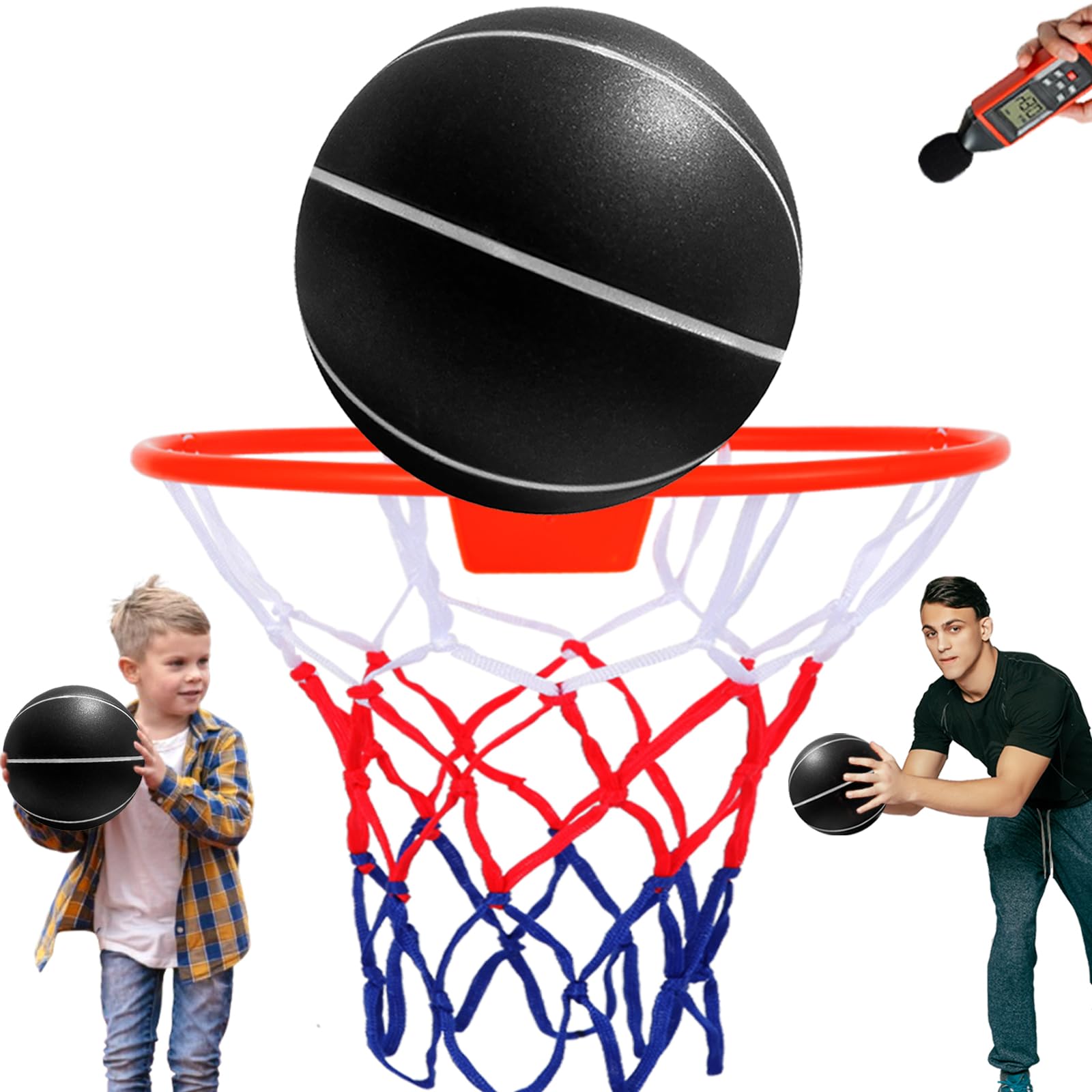Indoor Silent Basketball Hoop Set – Includes Size 7 Grooved Airless Foam Ball for Quiet Dribbling and Indoor Training, Pro PU Foam – Real Feel, Higher Bounce, Quieter Play,Safe for Ages 3+ (Black)