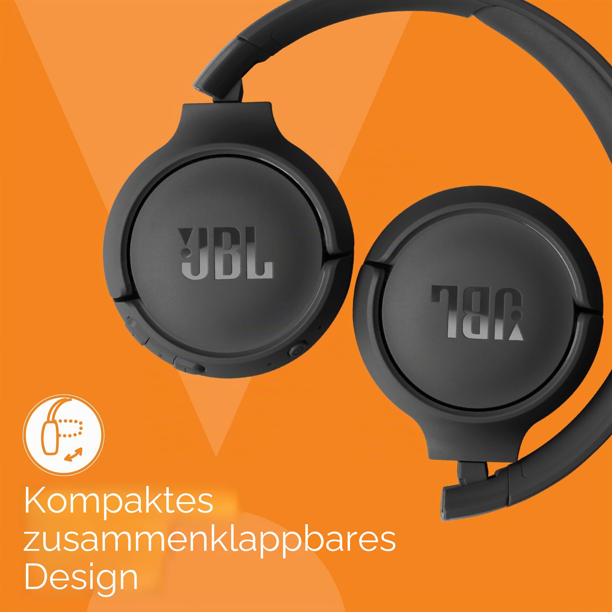 JBL Tune 520BT Bluetooth Kopfhörer Kabellos Over-Ear – JBL Pure Bass Sound, 57 Stunden Akku, Schnellladefunktion, Multipoint, Leicht Faltbar, Headset mit Mikrofon für Handy PC TV – Schwarz