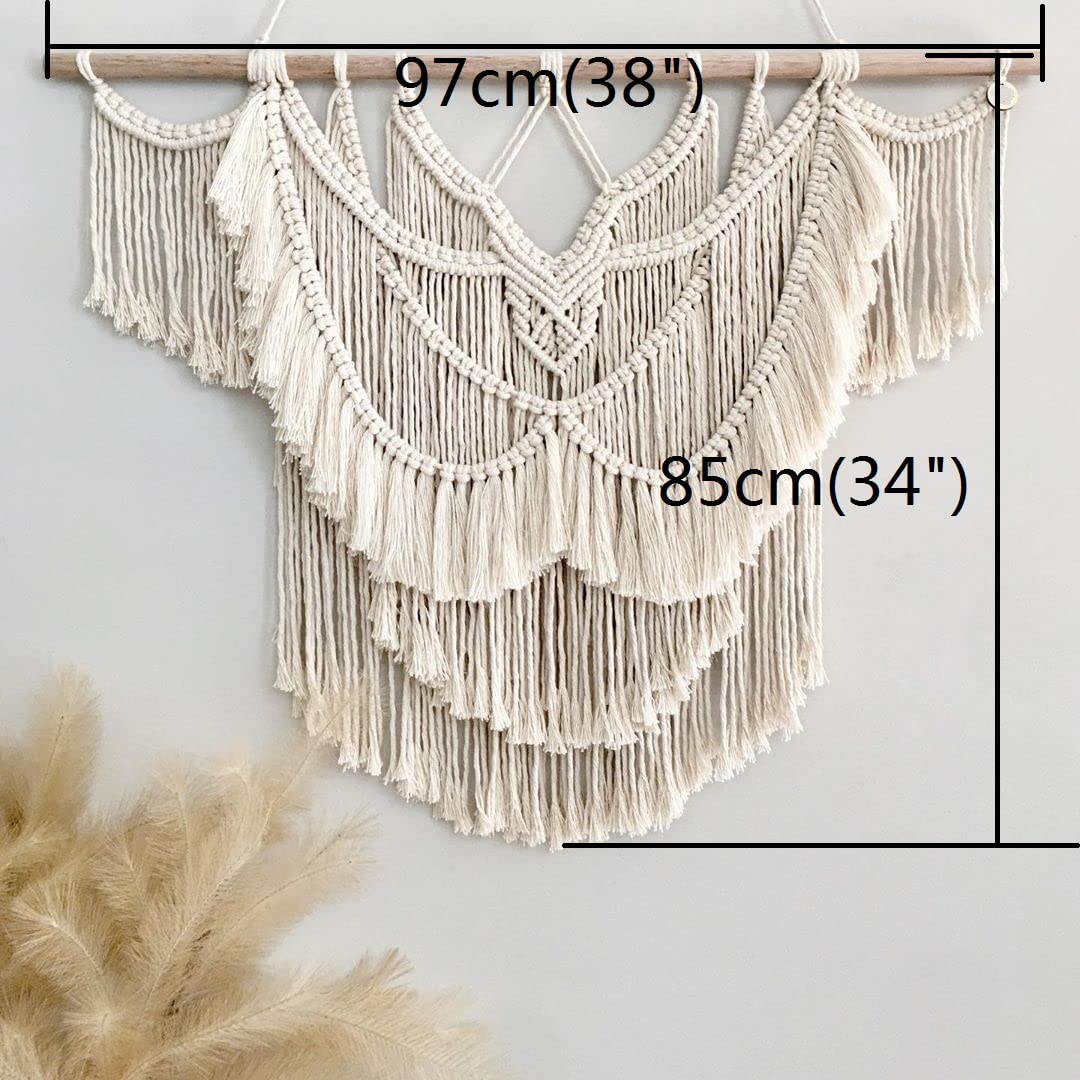 Gran Pared Colgante Macramé Decoración de Paredes Bohemias Tapiz de Macramé Encima de la Cabecera Tapices Tejidostelón de Cortina de Boda de macramé,110cm (Anchura) X 85cm (Longitud)