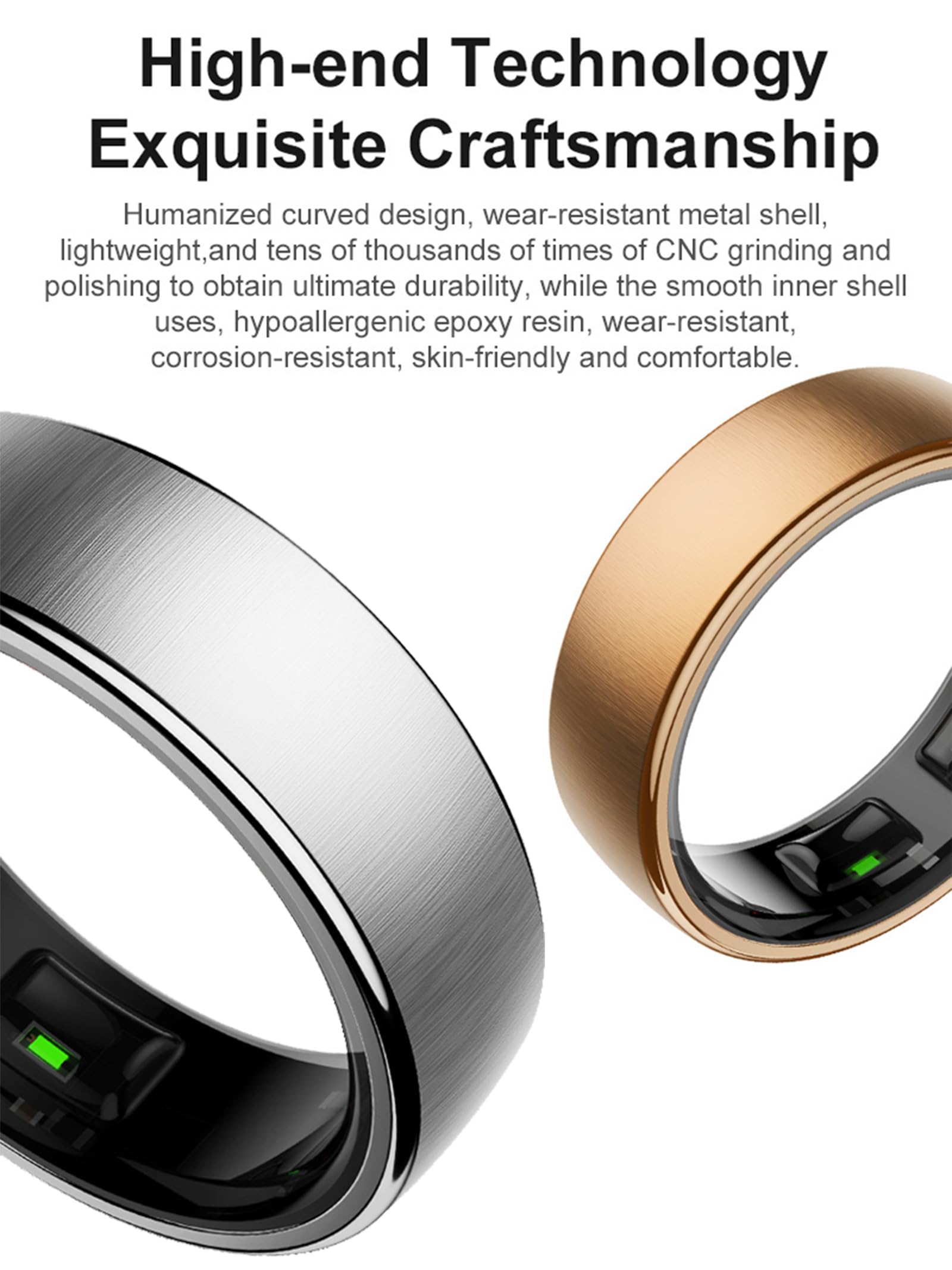 Anello intelligente per fitness, anello per uomo, donna, anello per sonno, frequenza cardiaca, stress, tracker di attività, IP68, impermeabile, controllo gestuale, contapassi, anello fitness Android