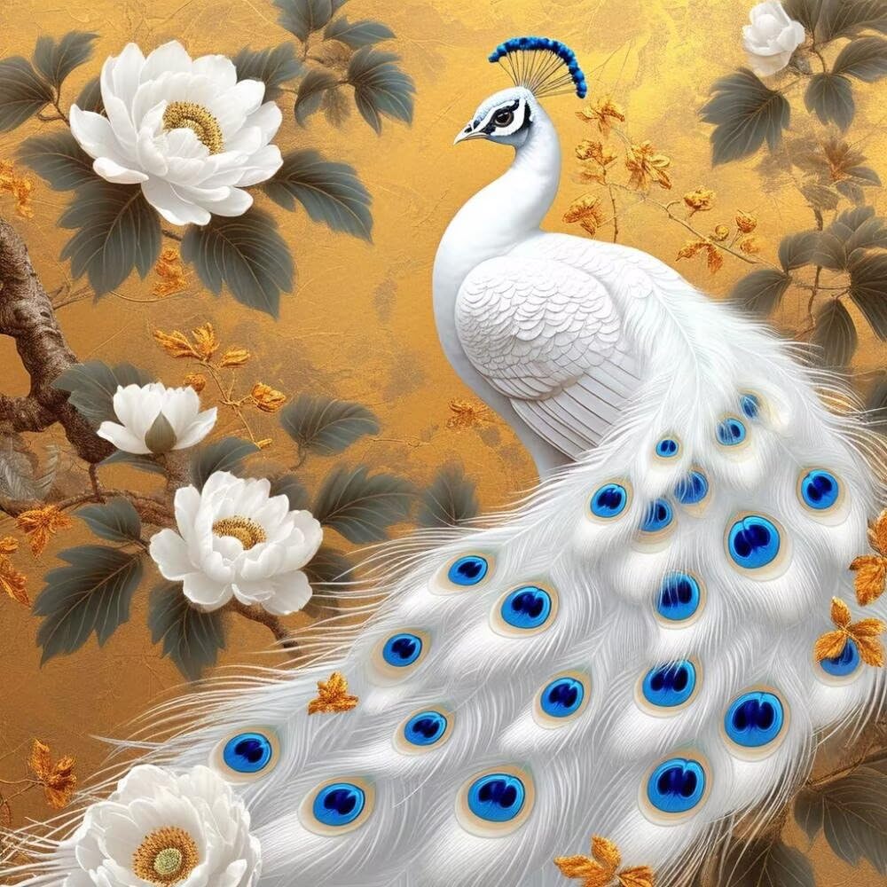 Peacock Blossom (2) Maluj według liczb dzieci, rzemiosło dla dorosłych, zestaw do malowania olejnego na płótnie DIY, pędzle, Pigment akrylowy, wykwintne prezenty dla kobiet dekoracja 120x120cm (bez