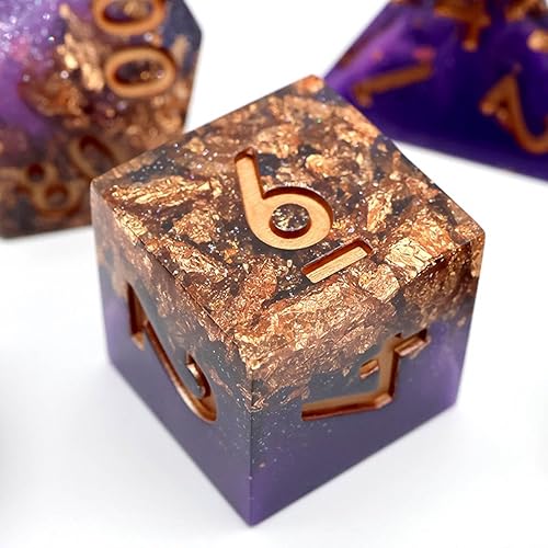 DND - Juego de 7 dados hechos a mano de resina de borde afilado con estuche de regalo para juegos de mesa DND de Calabozos y Dragones (tormenta de