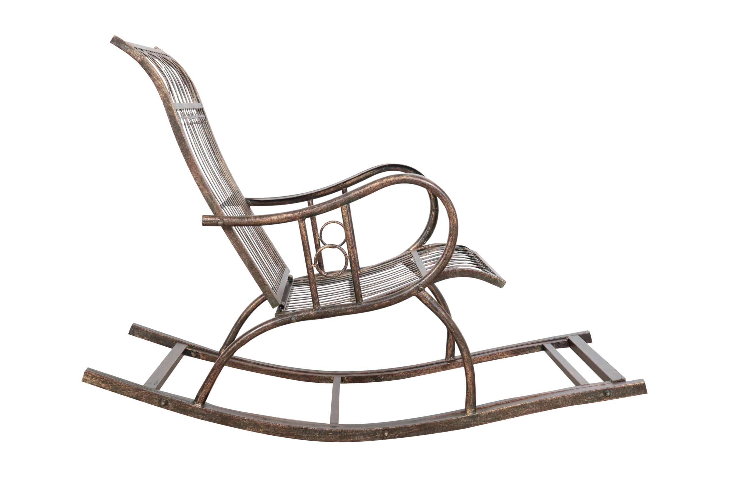 Biscottini Fauteuil à Bascule en Fer forgé Finition Rouille patinée L127XPR64xH90 cm
