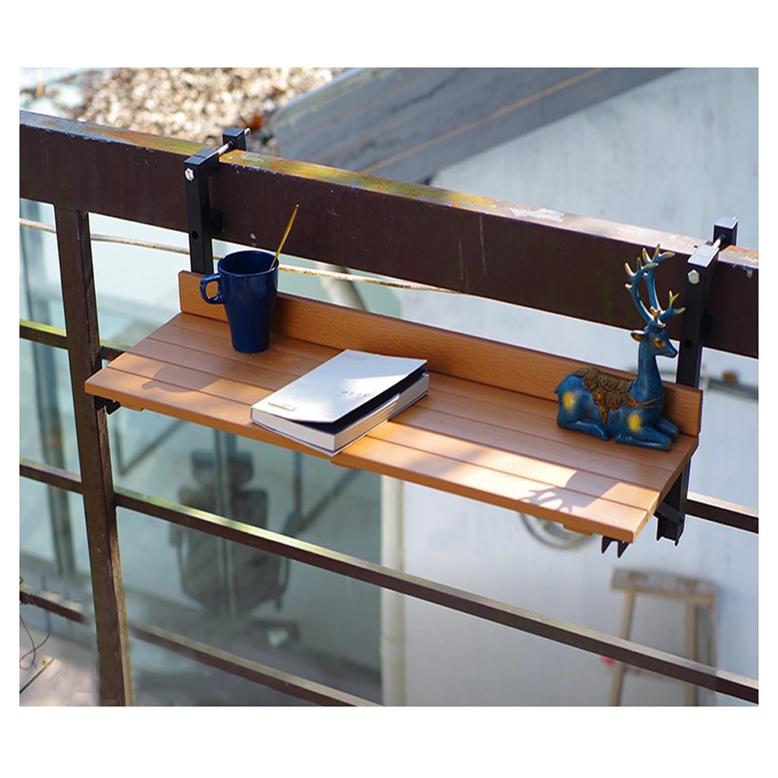 ZHANGGL Outdoor Metal Folding Balcony Railing for Decks & Patios - Stylish Wood Color Guard for Safety & Aesthetic Appeal