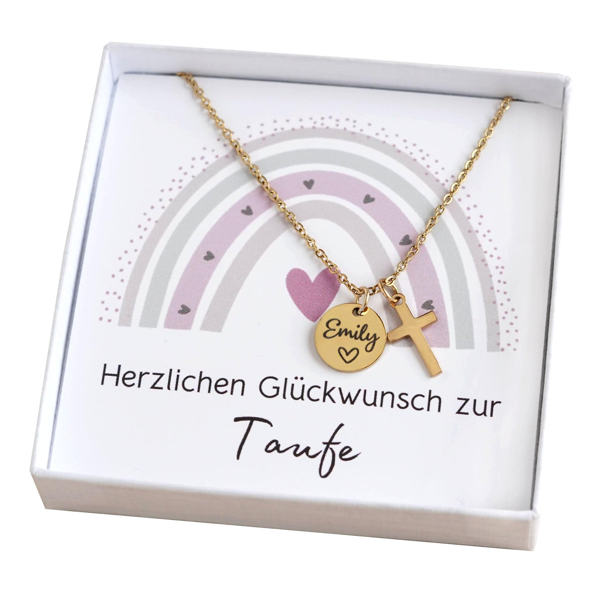 Kreuzkette Kette mit Kreuz Gold Silber Taufkette Namenskette mit Gravur Geschenk Taufe Kommunion Konfirmation Taufgeschenk Mädchen Junge Patenkind
