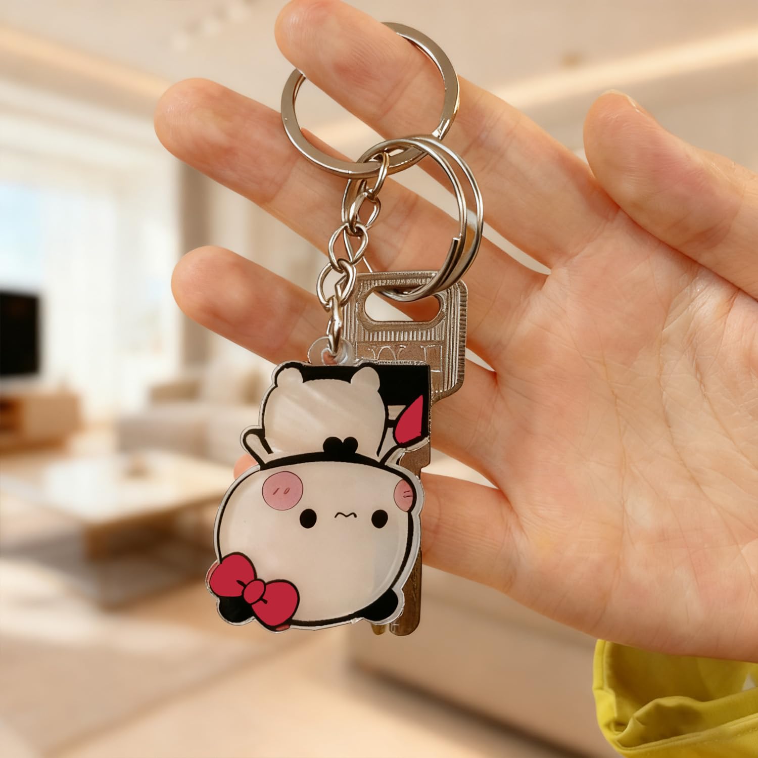 Zestaw breloków Bubu Dudu, brelok akrylowy Bubu i Dudu, para Kawaii brelok, brelok do kluczy nowy dom, brelok dla par, śliczna panda wisiorek prezent