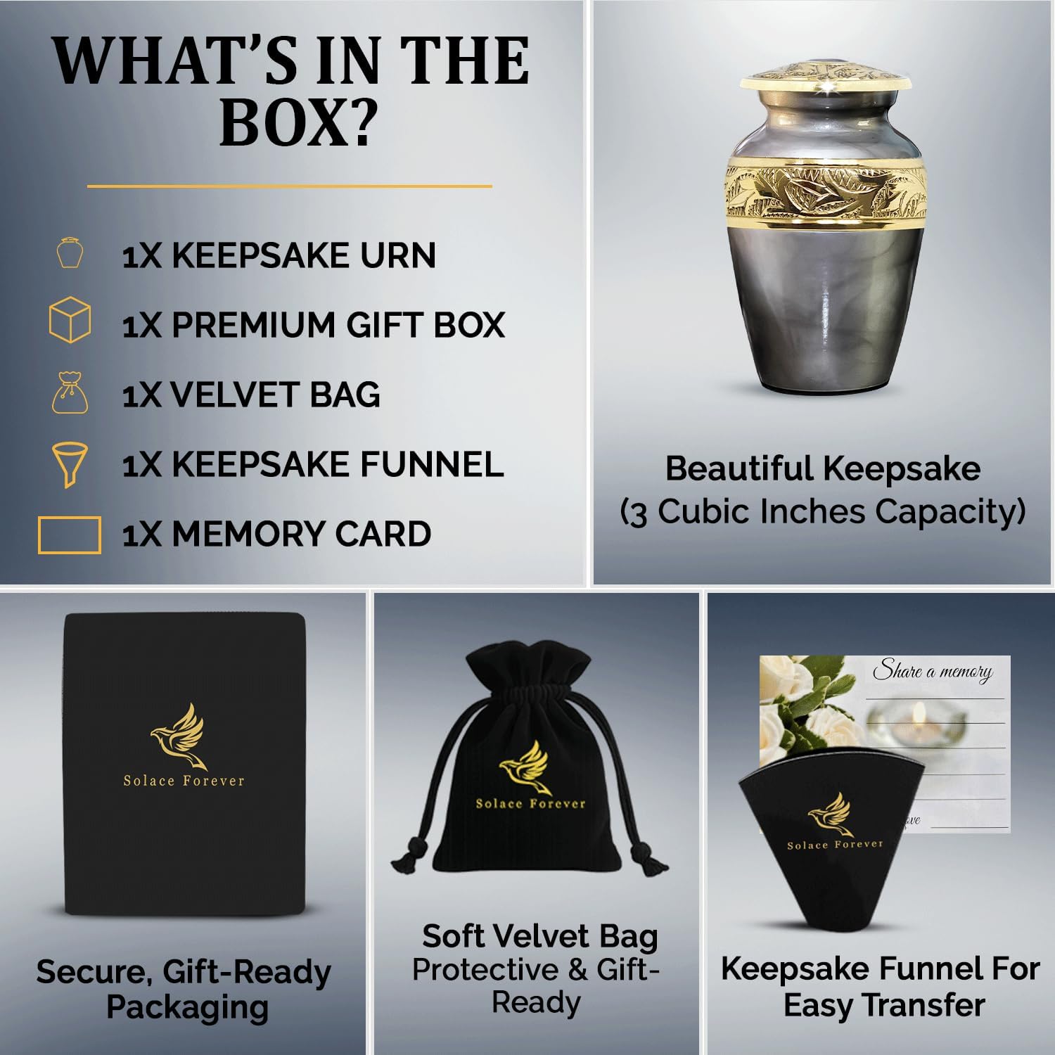 Small Urns for Human Ashes with Velvet Heart Case - Beautiful Gray Brass Hand Engraved Mini Memorial Urn for Ashes - Keepsake Cremation Urn for Mom, Dad, Baby & Someone Special