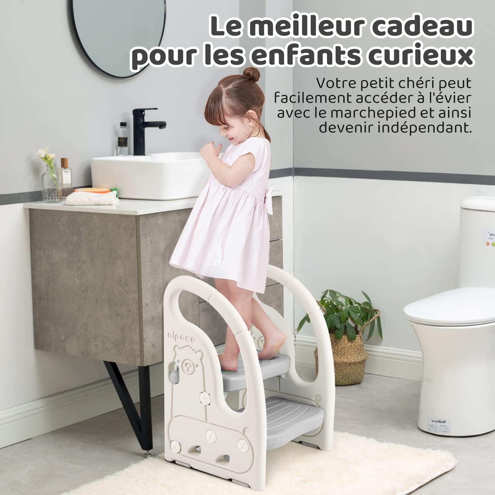 Onasti Marche Pied Enfant Tabouret 2 marches Multifonction Antidérapant Gris