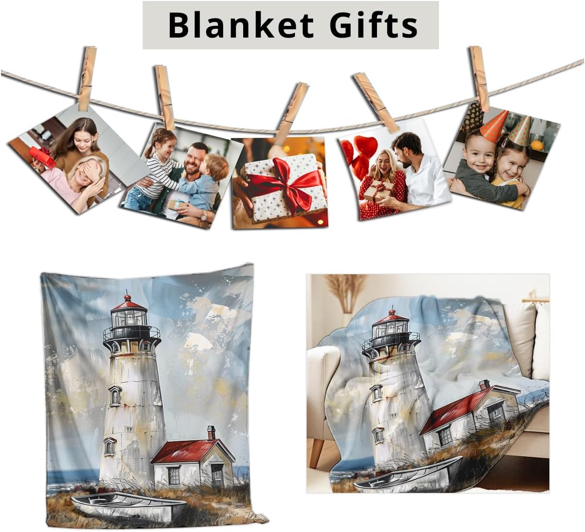 Lighthouse Print Throw Blanket Coastal Flannel Blanket for Couch Bed Nautical Lighthouse Throw Soft Bedding Beach Bedroom Decor Gifts (49"x59") - Image 5