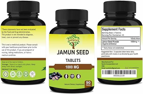 Miniatura 4 de SunNature - Tabletas de semillas de Jamun 90 tabletas, 1000 mg Suministro de 45 días Tabletas de Jamun Tableta de semillas de BlackBerry vegana