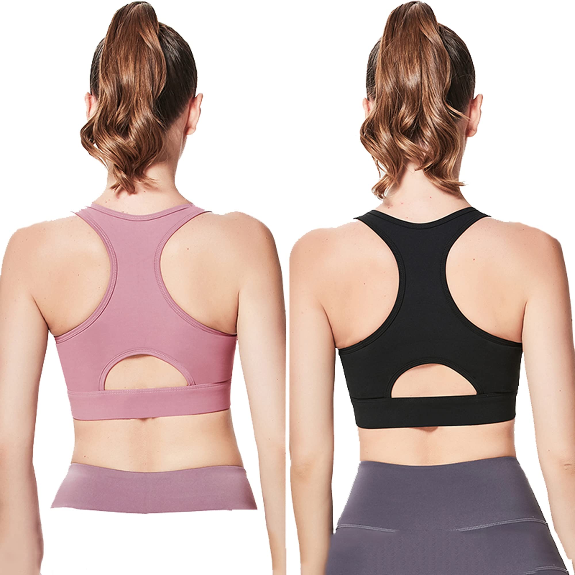 Lot de 2 soutiens-gorge de sport sans couture et confortables pour femme - Rembourrés sans fil - Grande taille - Couleur : B - Taille : L