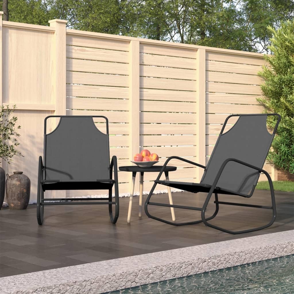 Chaises Longues à Bascule, Lot de 2, Acier Thermolaqué et Textilène Respirant, Design Confortable et Moderne, Fauteuil Salon Relax, Rocking Chair Extérieur,Balcon, Couleur Gris, 89 x 58 x 93.5 cm