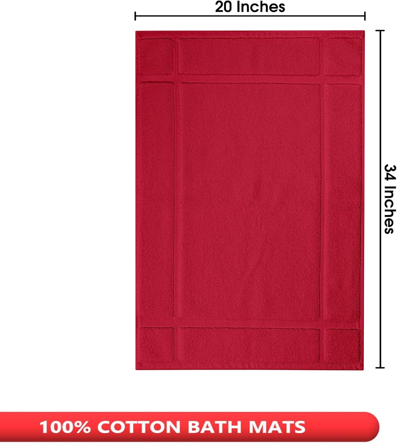 Ample Decor 100% Cotton Bath Mats 34 x 20 Inches, Quick Dry, 1350 GSM Banded Border Shower Bathroom Floor Mat, Not Bathroom Rug - Red, 2 Pack