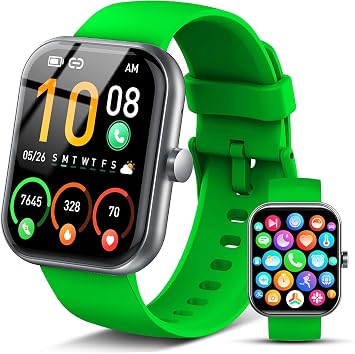 2026 Smart Watch for Men Women Answer/Make Call, 1.96" HD Fitness Tracker Running Watch,Waterproof,Pedometer, Sleep/Step/Activity/Heart Rate Monitor,110+ Sport Mode Smartwatch for Android,Green